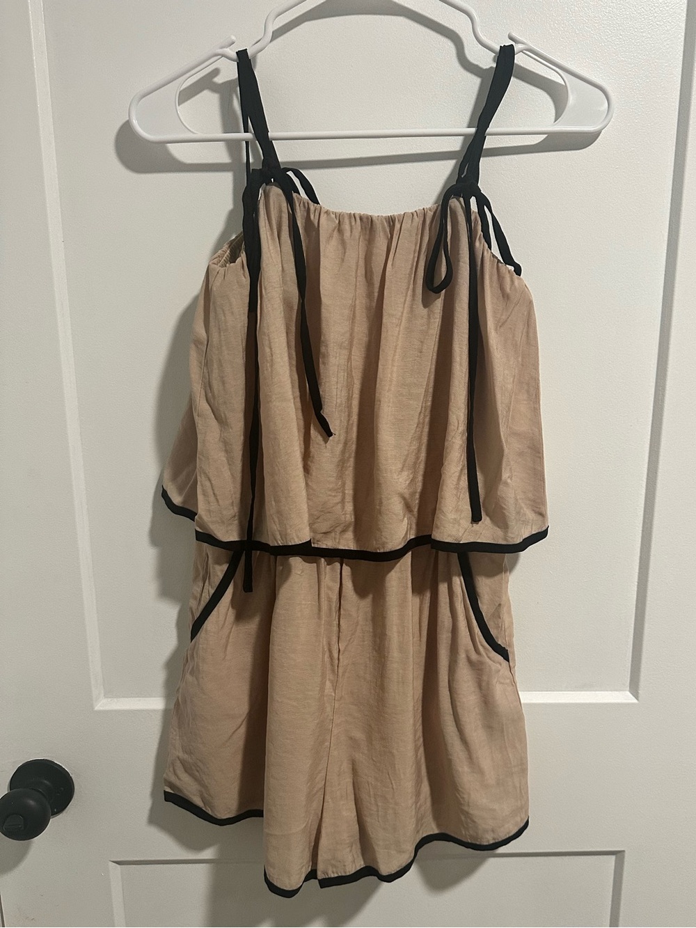 Entro brand Beige Romper with Black tie Accent Straps